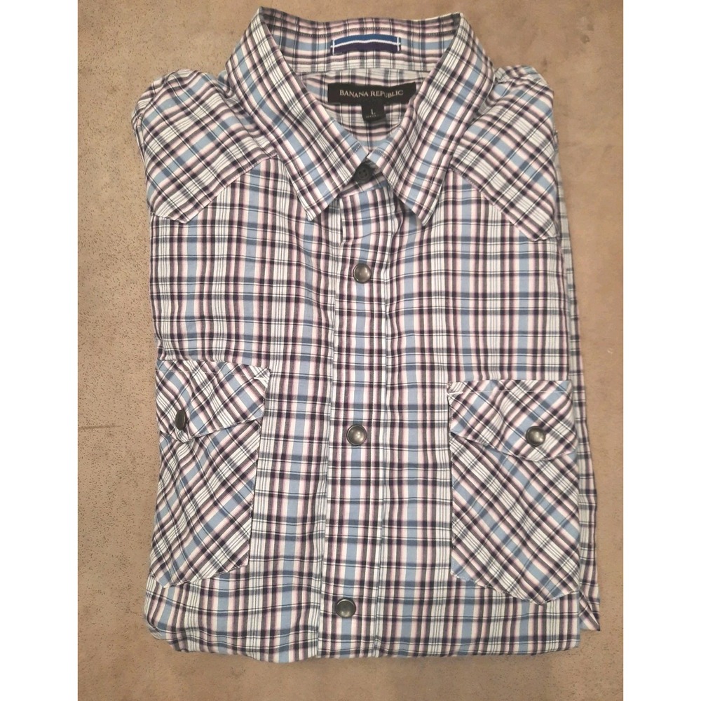 Banana Republic Mens Pearl Button Down Shirt Size Large Plaid Western - Picture 1 of 8